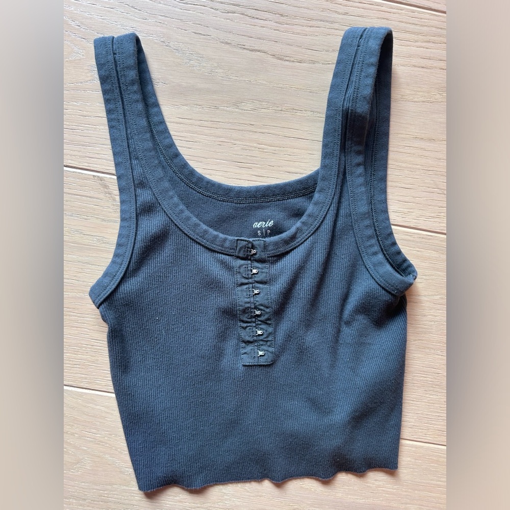 Aerie Dark Gray Fitted Tank Top with Buttoned Neckline